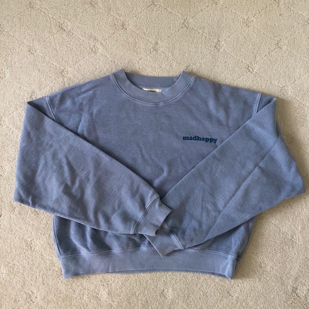 Mad happy Crop Crewneck Pullover Blue